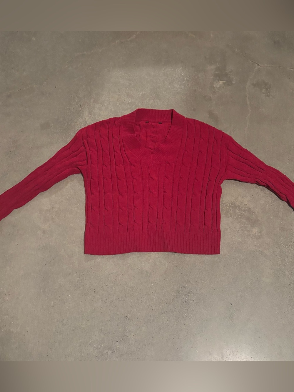 Cropped Cable Knit Sweater - Red